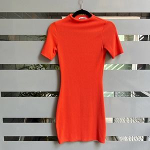 Fashion Nova Orange Ribbed Knit Bodycon Dress Size S